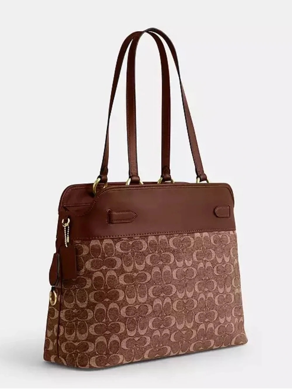 Coach Easton Tote Bag in Signature Chenille & Smooth Leather Khaki/Brown NWT